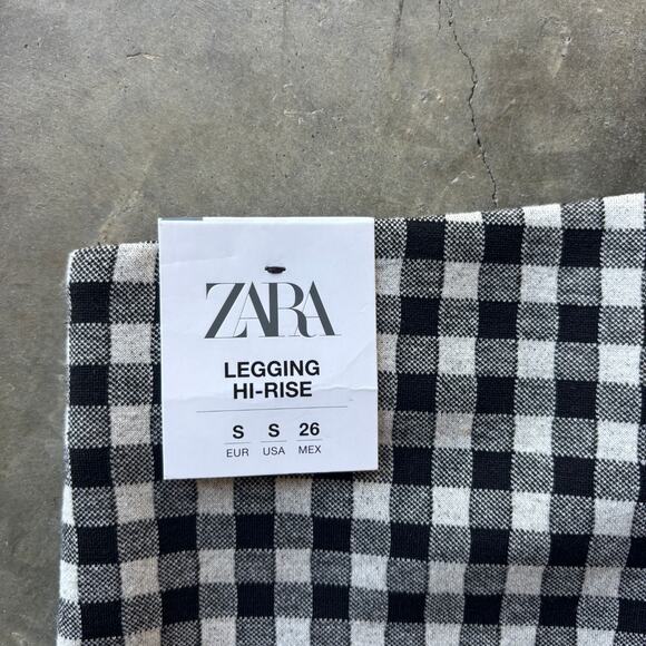 Zara Legging High-Rise Womens S White Black Gingham Plaid Checkered Skinny Pants - Picture 10 of 14